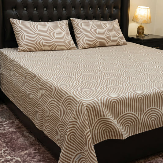 Minimalist Arch Geometric Bed Sheet Set - Premium Taupe & Cream Cotton